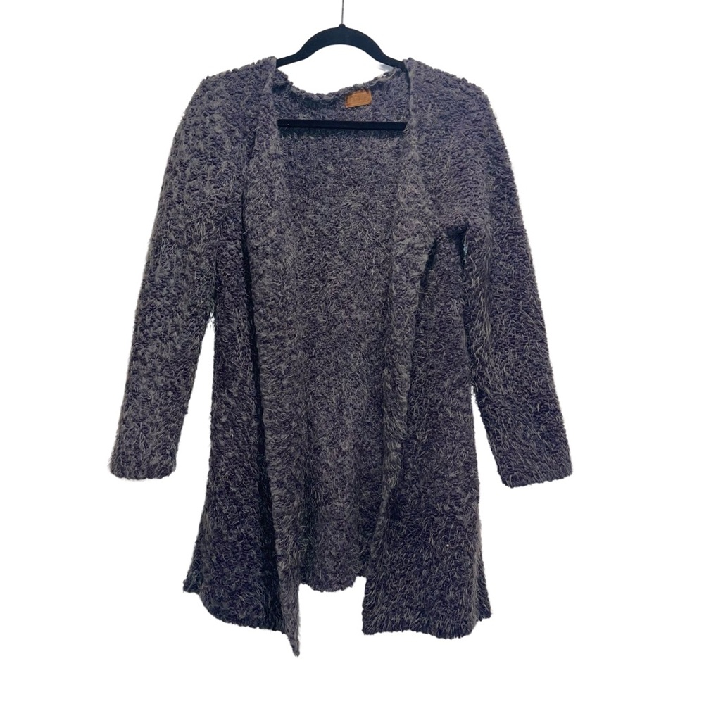 POL - Gray/Purple Fuzzy & Warm Open Sweater